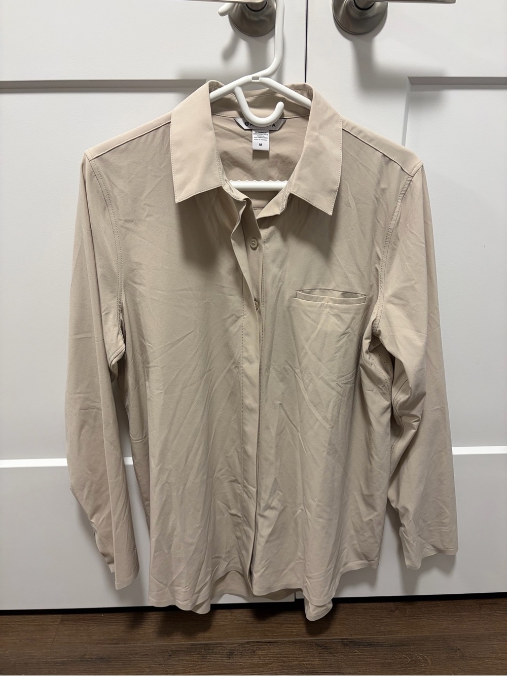 Athleta Beige Long-Sleeve Button-Up Shirt
